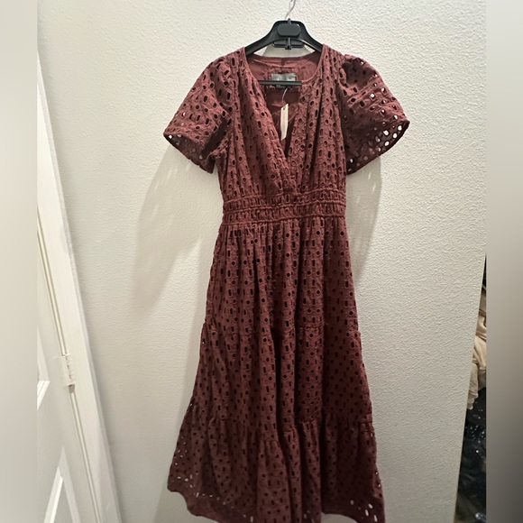 NWT ANTHROPOLOGIE The Somerset Maxi Dress Special Eyelet Edition Womens S Brown - Picture 2 of 4